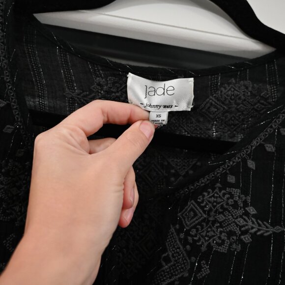 Jade by Johnny Was Size XS Embroidered Boho Style Peasant Mini Dress - Picture 5 of 9